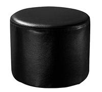 Pouf rond en cuir capitonné ottoman, petit banc, table basse en bois massif, noir, 29 x 29 x 30 cm
