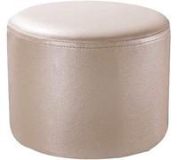 Pouf rond en cuir - Table basse en bois massif et cuir pour salon, petit banc (33 x 33 x 34 cm, blanc) - Décoration d'intérieur élégante et polyvalente