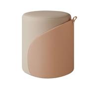 Pouf rond en cuir, tabouret de coiffeuse, tabouret rembourré avec siège rembourré et poignée en cuir, repose-pieds pour salon/chambre/salle de maquillage, gris