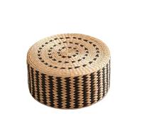 Pouf rond en paille tissée 40/45cm, coussin Tatami, tapis de méditation for siège Yoga ou tabouret Ottoman pour yoga, salon, balcon(Black Flower face,45 x 20cm)