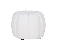 PUMBA - Pouf Rond en Tissu Bouclé Blanc Pieds MDF -