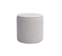 Pouf rond en tissu effet velours texturé écru à motifs D40 cm WANGA