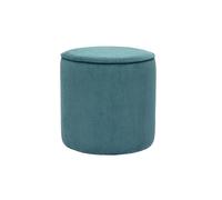 Pouf rond en tissu velours côtelé bleu canard D40 cm PAUL