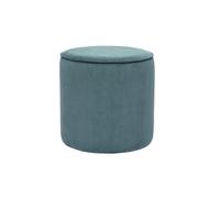 Pouf rond en tissu velours côtelé bleu canard D40 cm PAUL