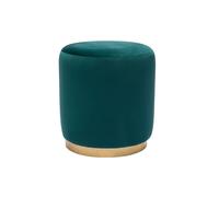 Pouf rond en velours bleu pétrole et métal doré D40 cm AMAYA