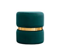 Pouf rond en velours bleu pétrole et métal doré d40 cm joy