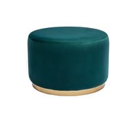 Pouf rond en velours bleu pétrole et métal doré d54 cm amaya