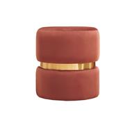 Pouf rond en velours bleu rouge tomette et métal doré D40 cm JOY