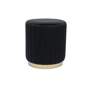 Miliboo Pouf Rond en Velours Noir et métal doré D40 cm Dona