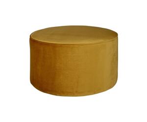 Pouf rond en velours ocre, assise garnie, fixe, uni, cylindrique - Woood, Sara - Ø60 cm, H36 cm