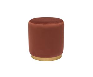 Pouf rond en velours rouge tomette et métal doré D40 cm AMAYA