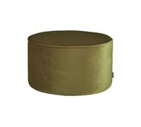 Pouf rond en velours vert olive, uni, fixe, mousse VP30, structure en bois dur - Woood, Sara - Ø60x36 cm