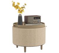 HomCom Pouf rond repose-pieds/tabouret avec coffre – plateau réversible, pieds bois, beige