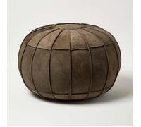 HOMESCAPES Pouf Rond en suédine Marron, Repose Pieds en Cuir 50x50x40 cm