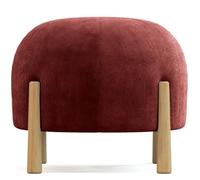 Pouf Rond - Merv - Vin - Velours Côtelé - Pieds en Bois Naturel - 1 Place