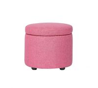 Pouf rond moderne avec rangement capitonné et repose-pieds en tissu élégant avec pieds en bois pour salon et chambre à coucher 32 x 32 x 30 cm