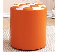 Pouf rond moderne en cuir pour salon et chambre à coucher, design élégant orange et blanc, compact 31 x 35 cm, idéal décoration d'intérieur et solution de confort