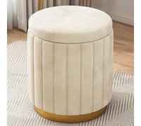 Pouf rond moderne en velours avec couvercle amovible et siège de coiffeuse pour salon, chambre à coucher, salle de maquillage, décoration d'intérieur élégante pour économiser de l'espace