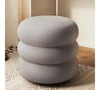 Pouf rond moderne, repose-pieds rembourré, chaise de coiffeuse de maquillage, tabouret d'appoint gris pour salon, chambre à coucher ou dressing, 32 x 30 cm
