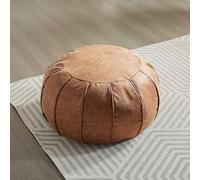 Pouf rond non rembourré super doux fait à la main - Solution de rangement - Repose-pieds, repose-pieds - Pour balcon, bureau, intérieur (marron cognac)