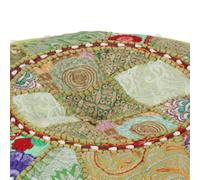 Pouf rond patchwork en coton fait à la main, 40 x 20 cm, vert | Pouf rembourré, broderies exotiques, style bohème, décoration de salon, artisanal