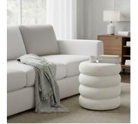 Pouf Rond, Rembourré, avec Rangement, Couvercle Amovible, en Tissu Peluche Teddy, Blanc