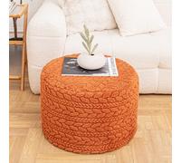 Pouf rond rembourré de style bohème - 50,8 x 50,8 x 35,6 cm - Décoration d'intérieur - Repose-pieds pour canapé, salon, chambre à coucher (orange brûlé)