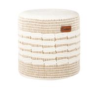 Pouf Rond Repose-Pieds Ottoman Remplissage Billes EPS en Jute et Coton Beige et