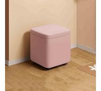 Pouf rond rose avec repose-pieds rembourré et couvercle amovible - Petit banc de rangement pour chambre à coucher - Repose-pieds et poufs chics