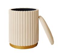 Pouf Rond Salon en Velours pour Le Salon Pouf Ottoman Rond avec Rangement Petit Tabouret De Vanité Chaise D'appoint Moderne Repose-Pieds pour Petit Espace(Beige A)