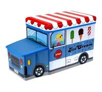 Pouf Tabouret Coffre De Rangement Enfant Forme Marchand De Glace Ice Cream - PROMOBO - Tissu - Bleu - 55x26x31cm