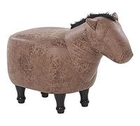 Pouf Tabouret pour Enfant en Forme de Cheval en Cuir PU Marron et Pieds Bois Beliani