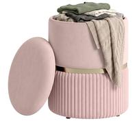 HOMCOM Pouf Tabouret Repose-Pied, Coffre de Rangement, en Velours Côtelé, Design Moderne, 36 x 36 x 44 cm, pour Salon, Chambre, Rose