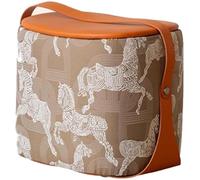Pouf Tabouret Salon Imprimé Cheval De Style Vintage Pouf Ottoman, Banc À Chaussures D'entrée Confortable en Cuir, Poignée Portable, Cadeau De Pendaison De Crémaillère(Orange)