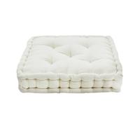 Pouf tapissier en velours de coton uni écru 40x40