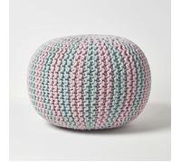 Pouf tressé rond bleu et rose - HOMESCAPES - 1 place - 40 x 50 cm - en coton