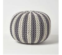 Pouf tressé rond gris et blanc, 40 x 50 cm