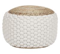 Beliani Pouf Tricoté en Coton et Jute Blanc et Beige 50 cm Remplissage à Billes EPS Aiza