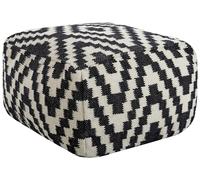 Pouf Tricoté en Laine Noir et Blanc Carré Garni de Billes de Polystyrène Knidos