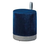 Pouf velours bleu avec lanière en simili cuir Ocea