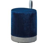 Pouf velours bleu avec lanière en simili cuir Ocea Bleu G
