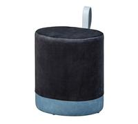 Pouf velours noir avec lanière en simili cuir Ocea