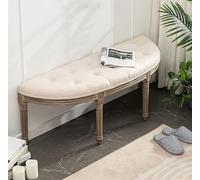 Pouf vintage en tissu avec pieds en bois, siège capitonné capitonné pour entrée, banc de salle à manger, tabouret de lit de style rustique