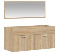 POUFGDR Armoire de Bain avec Miroir en Bois d'Ingénierie Chêne Sonoma | Meuble mural, grand espace de rangement, miroir minimaliste, dessus pour lavabo, fixations murales non incluses