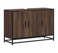 POUFGDR Armoire de Lavabo de Salle de Bain Chêne Marron 90x33x60 cm | Bois d'ingénierie, cadre en métal, dessus avec trou pour évier, grand rangement, style rétro industriel