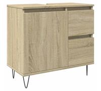 POUFGDR Armoire Salle De Bain Chêne Sonoma 65x33x60 Cm | Bois d'ingénierie résistant à l'humidité, 1 grand compartiment, 2 tiroirs, porte réversible gauche ou droite, pieds en fer,