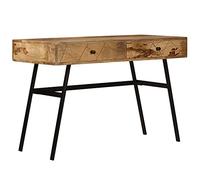 POUFGDR Bureau Bois Solide Manguier 110x50x76 cm 2 Tiroirs | Design industriel, finition à l'huile, pieds en acier robuste, console ou bureau d'ordinateur
