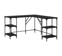 POUFGDR Bureau d'angle en L 139x139x75 cm Bois D'ingénierie | Style industriel, finition vieillie, étagères incluses, pour plusieurs moniteurs, cadre métal mat