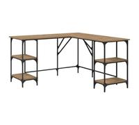 POUFGDR Bureau d'angle en L Bois D'ingénierie 139 X 139 X 75 Cm | Style Industriel, Finition Vieillie, Avec Étagères, Pieds En Métal Mat