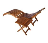 POUFGDR Chaise Longue Pliable en Bois d'Acacia Massif avec Table et Coussin | Bois d'acacia massif robuste, design incurvé ergonomique, coussin fixé par cordes, transat et table pliables, usage piscine